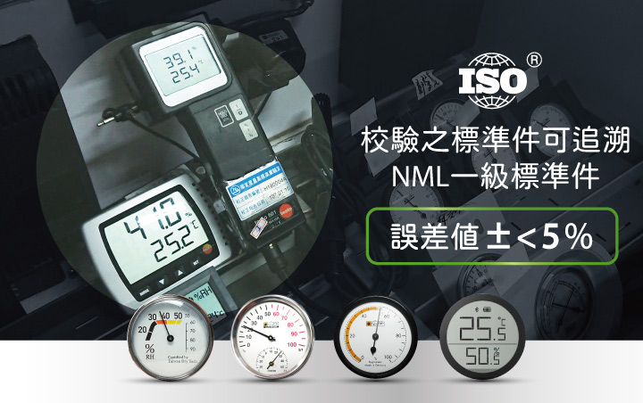 溫濕度計都經過標準件驗證，可追溯NML標準