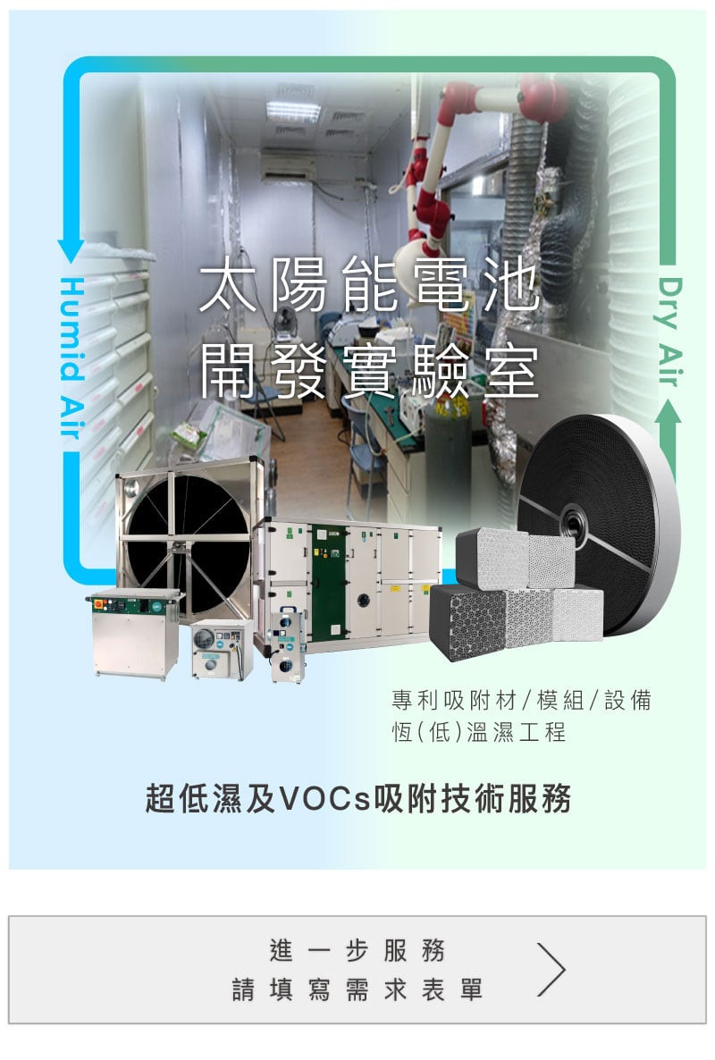 solar energy lab太陽能電池實驗室,超低濕及VOCs吸附技術服務案例